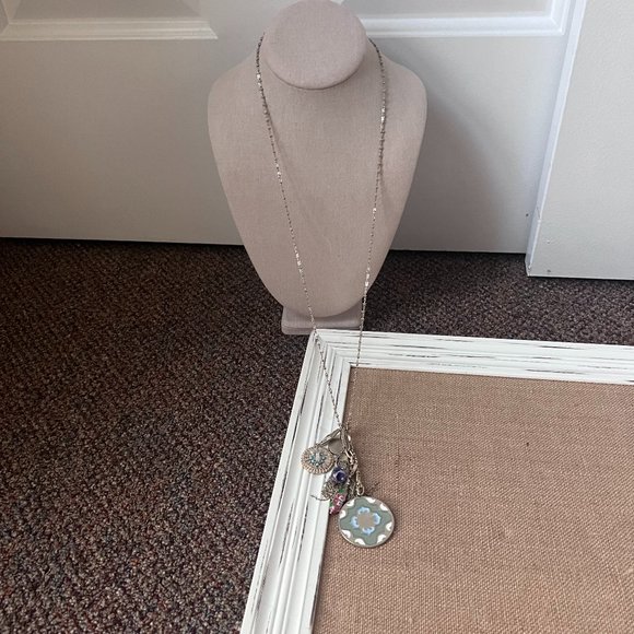 Cluster pendant gold tone long lanyard necklace floral pear tassel circle charm - Picture 1 of 4